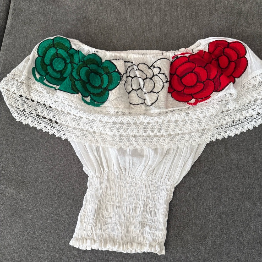 White Off-Shoulder Top with Floral Embroidery